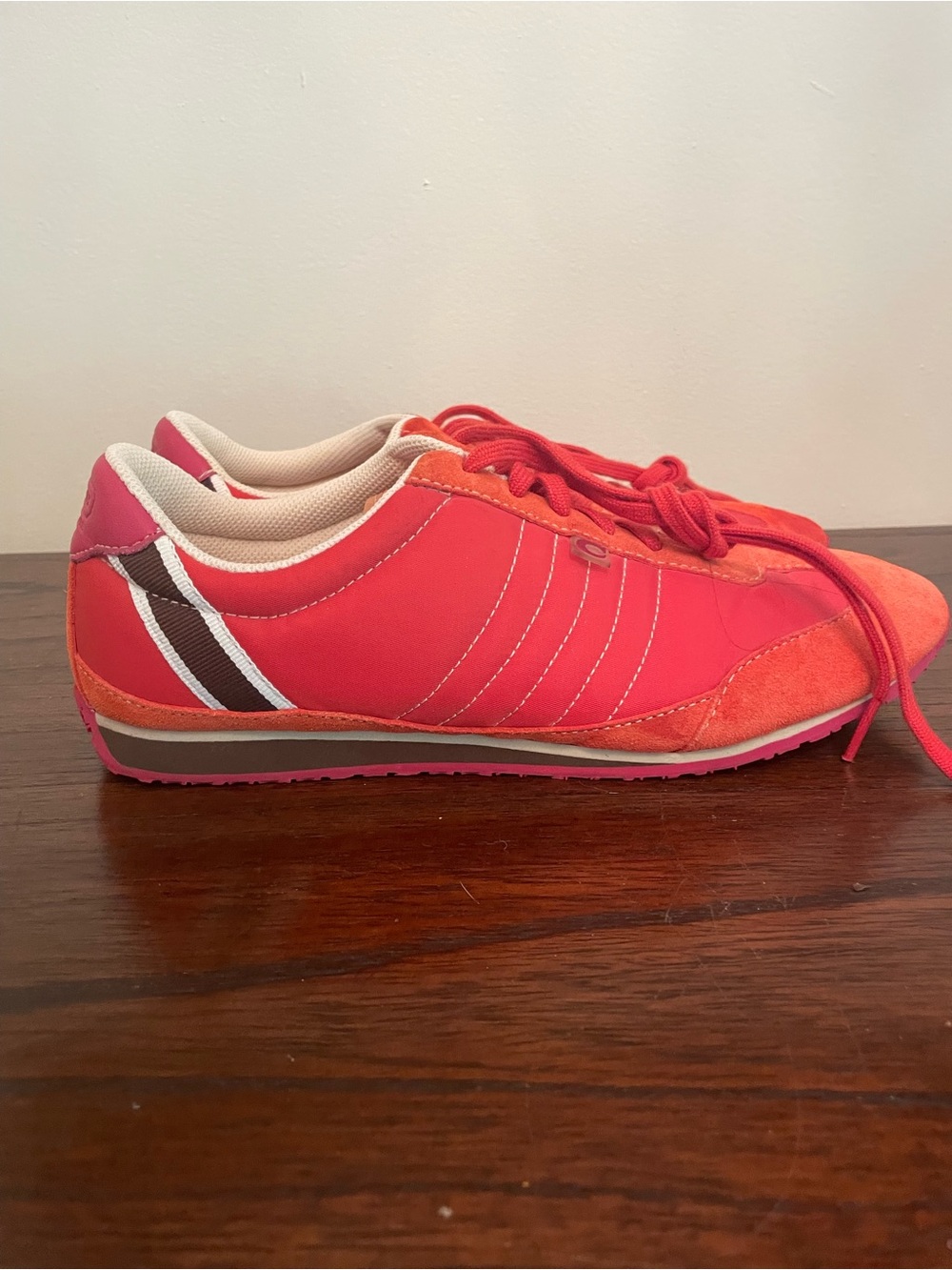 Coach Nikki Sneaker Red Suede Nylon signature sole lace up size 8.5M